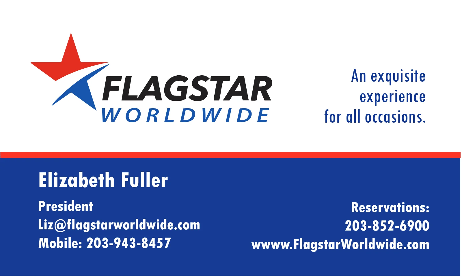 A printed Flagstar Worldwide business card