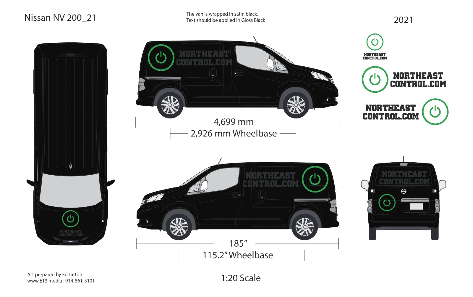 Vehicle graphics for Northeast Control applied to a small van