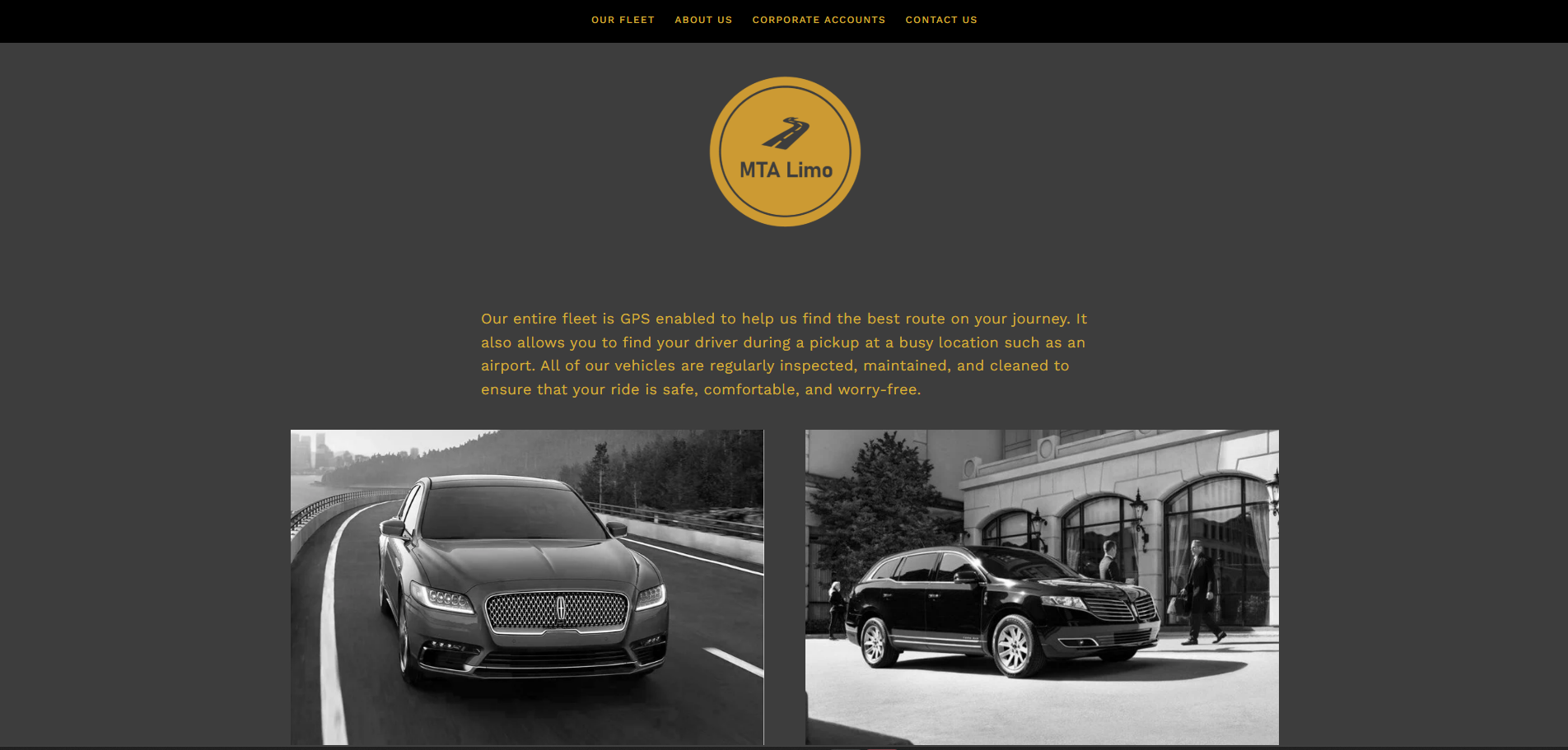 The MTA Limo website homepage